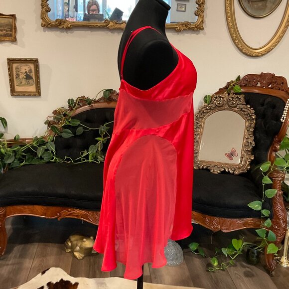Y2K Vintage Victoria's Secret Sheer Slip Dress Spaghetti Strap Size L Red - Picture 2 of 5